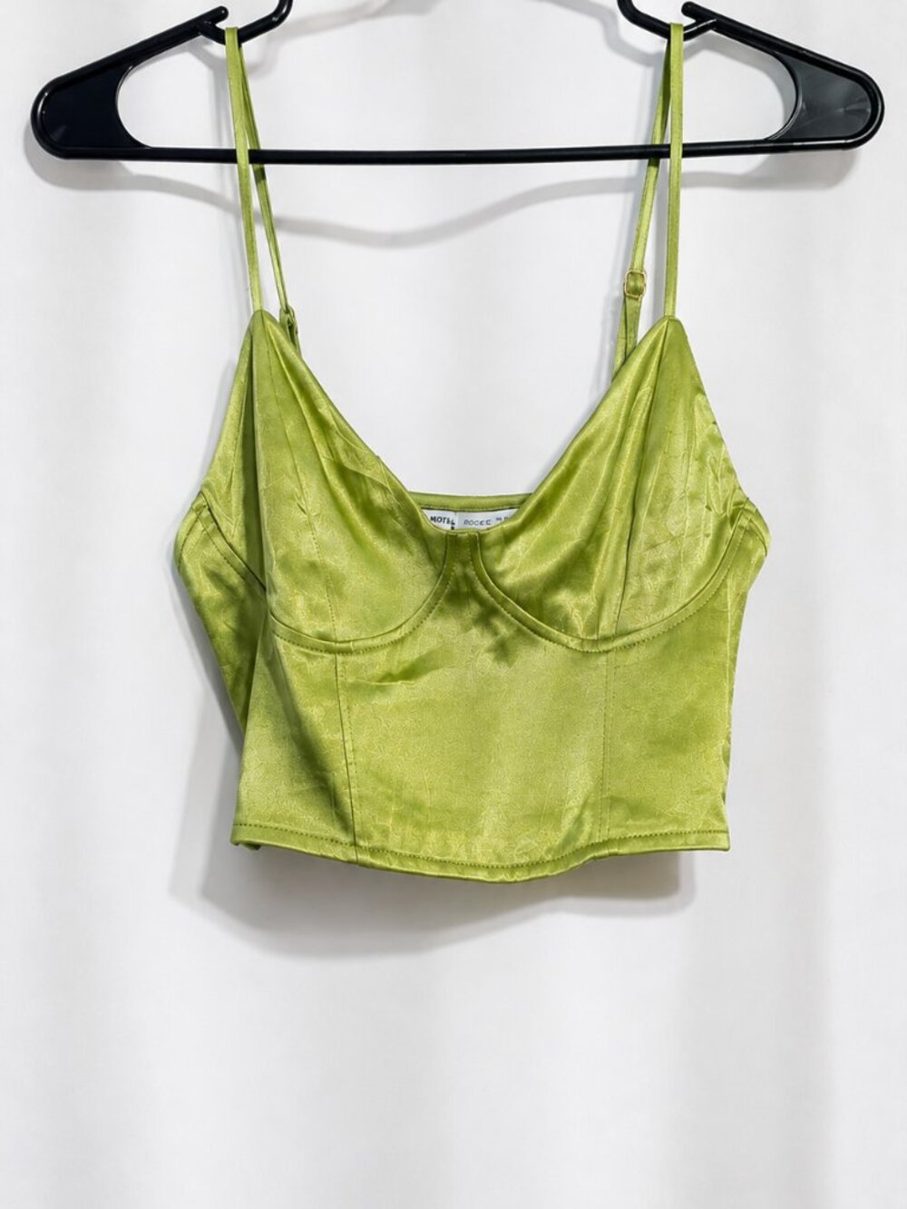 Zara Chartreuse Satin Bustier Crop Top Medium